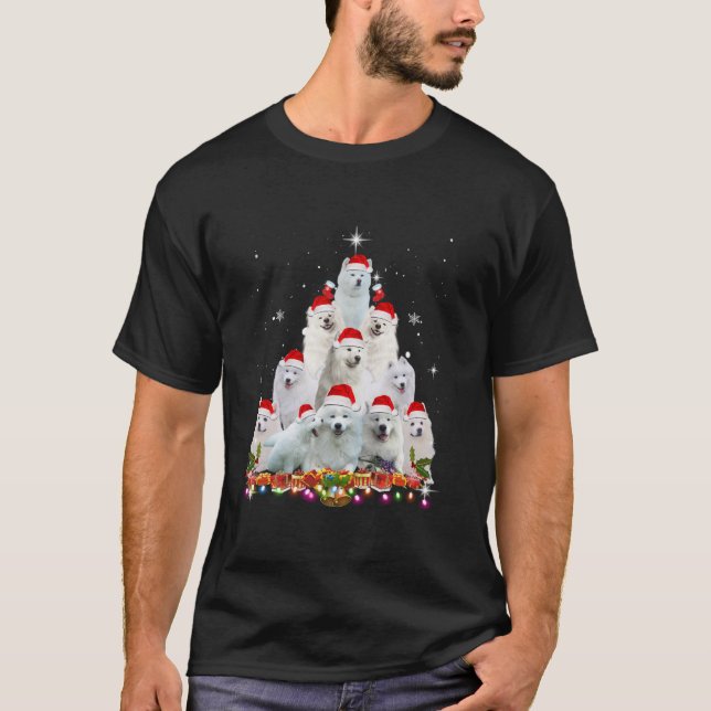 Samoyed Santa Hat Christmas Tree Lights Xmas Boys  T-Shirt (Front)