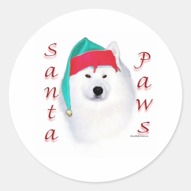 Samoyed Santa Paws Classic Round Sticker (Front)