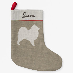 Samoyed Silhouette with Custom Text Small Christmas Stocking
