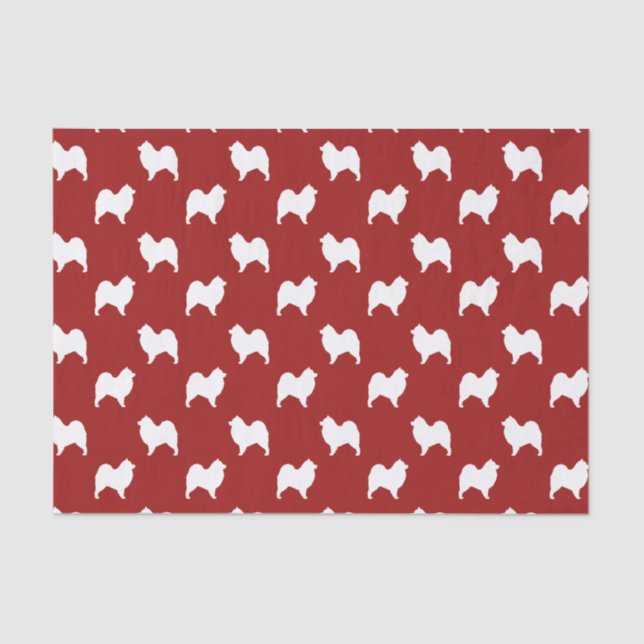 Samoyed Silhouettes Pattern Red Tissue Paper (Front)