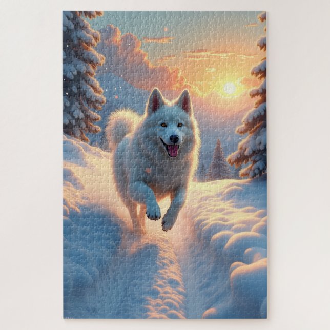 Samoyed Snowy Mountain Adventure Christmas Jigsaw Puzzle (Vertical)