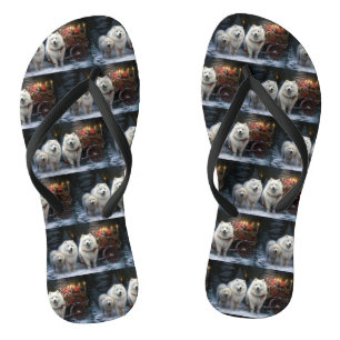 Samoyed Snowy Sleigh Christmas Decor Flip Flops