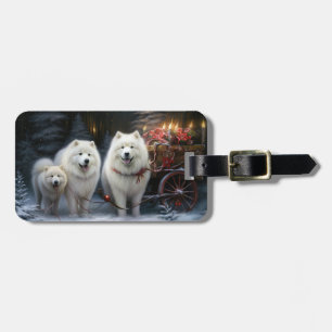 Samoyed Snowy Sleigh Christmas Decor Luggage Tag