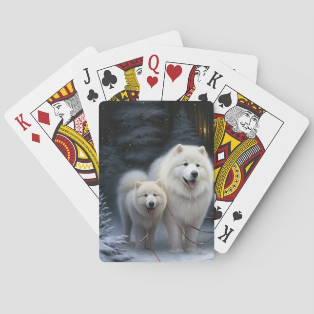 Samoyed Snowy Sleigh Christmas Decor Playing Cards (Back)