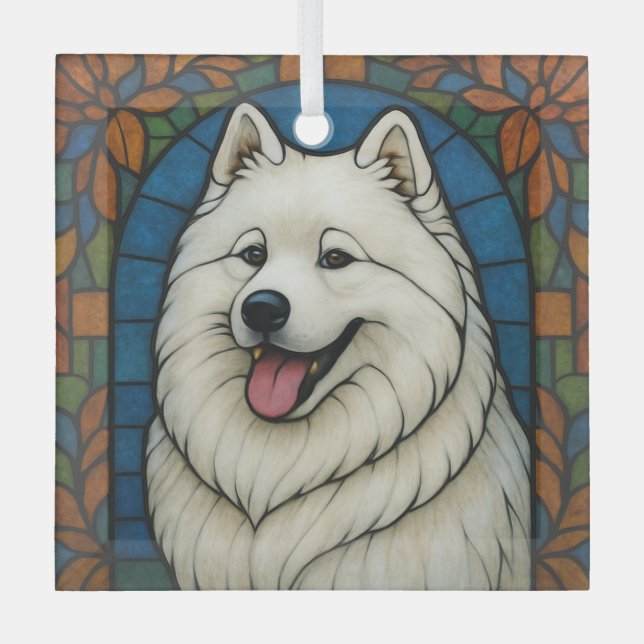 Samoyed "Stained Glass"  Glass Ornament (Front)