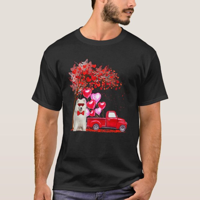 Samoyed Sunglasses Hearts Tree Pickup Truck Dog  C T-Shirt (Front)
