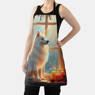 Samoyed Under the Mistletoe Christmas Painting Apron