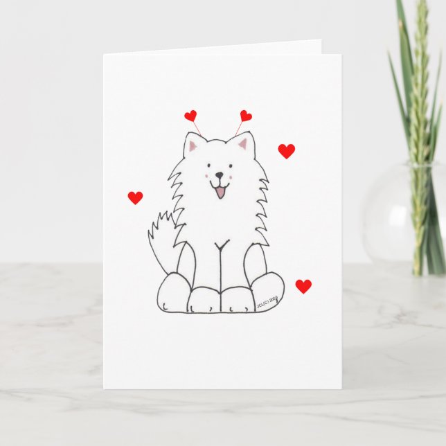 Samoyed Valentine Ears Holiday Card (Front)