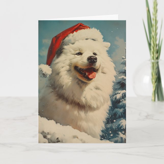 Samoyed vintage personalized Christmas Holiday Card (Front)