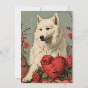Samoyed Vintage Valentine's day Holiday Card