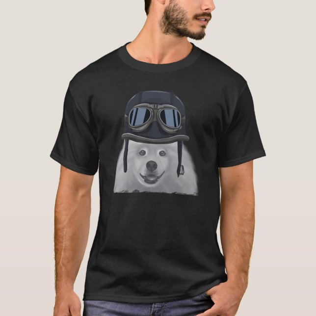 Samoyed Wearing Vintage Motorcycle Helmet T-Shirt (Front)