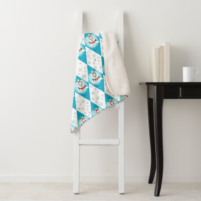 Samoyed Winter Holiday Diamond Pattern  Sherpa Blanket (In Situ)