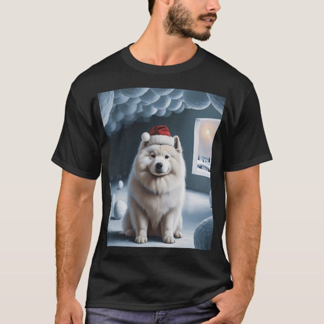 Samoyed with Christmas Hat T-Shirt (Front)