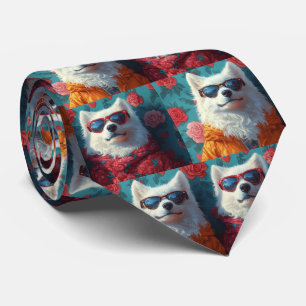 Samoyed with Heart Roses Valentine's Day Tie