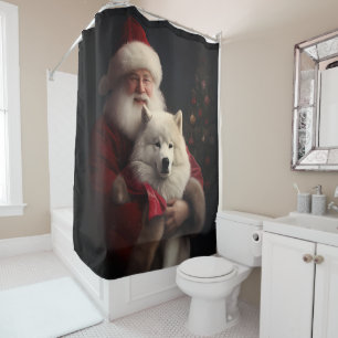 Samoyed With Santa Claus Festive Christmas