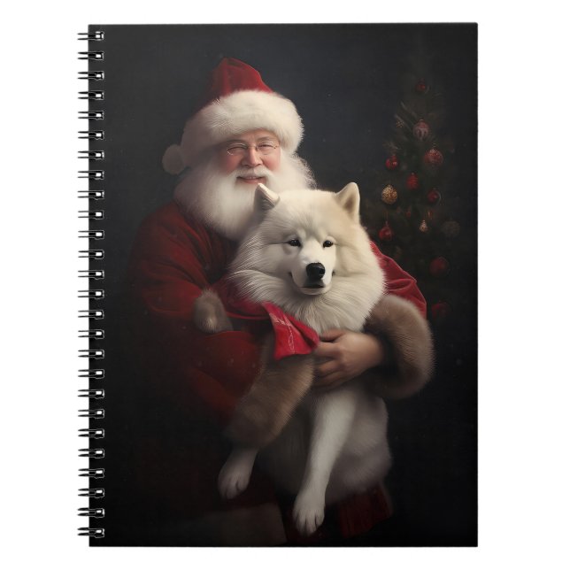 Samoyed With Santa Claus Festive Christmas Notebook (Front)