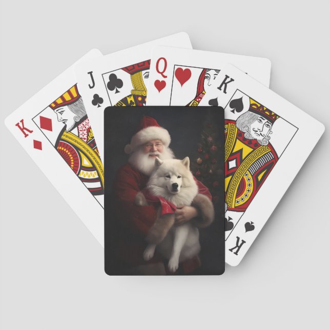 Samoyed With Santa Claus Festive Christmas Playing Cards (Back)