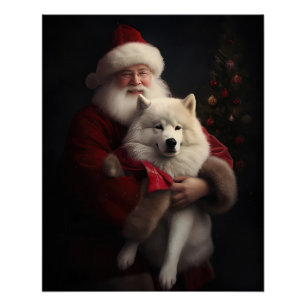 Samoyed With Santa Claus Festive Christmas Poster