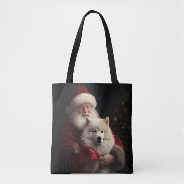 Samoyed With Santa Claus Festive Christmas Tote Bag (Front)