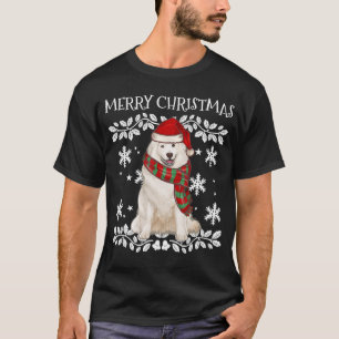 Samoyed With Santa Hat  Ugly Christmas T-Shirt