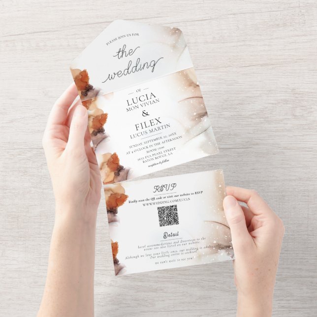 Sample Baho Orange Colour Ink All in One Wedding Invitation (Tearaway)