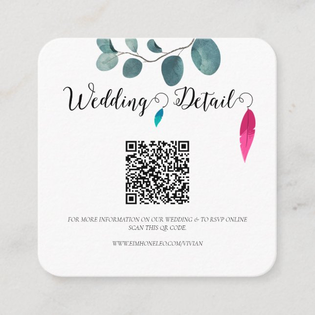  Sample calligraphy forest vibe QR code RSVP Enclosure Card (Front)