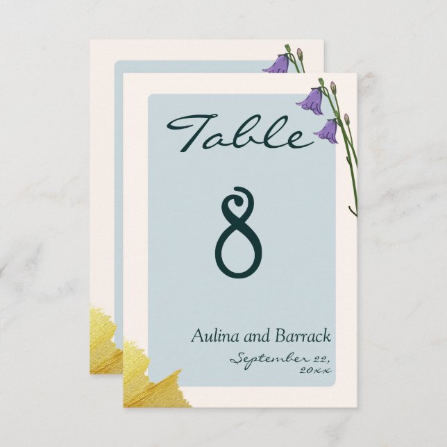 Sample classic golden green wedding table number (Front/Back)
