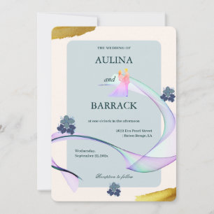 Sample classic golden purple green wedding invitation