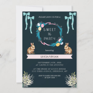 Sample Dark Green Easter Vibe Sweet 16 Birthday Invitation