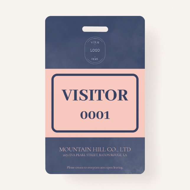 Sample Dry Navy Blue Barcode Visitor Card Badge (Front)