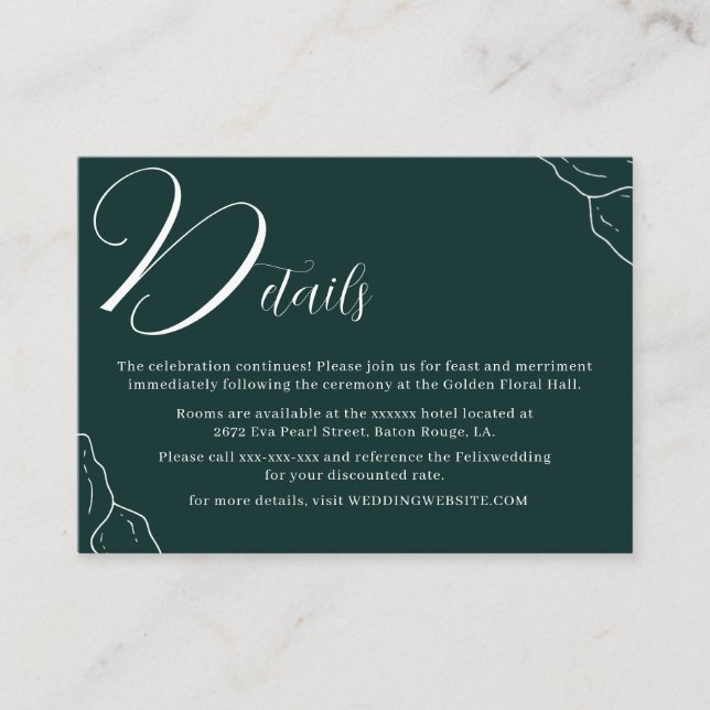 Sample Emerald Green Line Typography Detail Enclosure Card (Front)