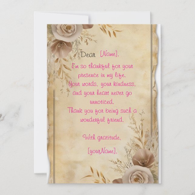 sample message of gratitude invitation (Front)