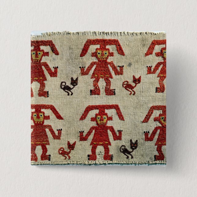 Sample of Lambayeque fabric with a figure 2 Inch Square Button (Front)