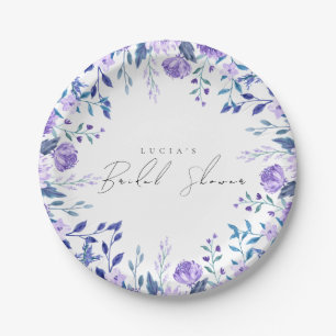 Sample Purple Floral Garden Blue Bridal Shower Paper Plate