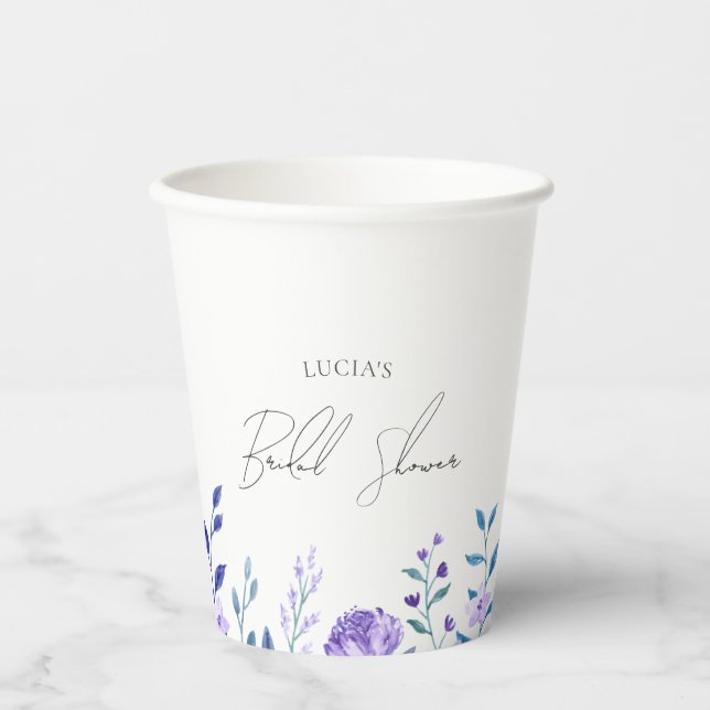 Sample Purple Floral Garden Bridal Favours Paper Cups (Front)
