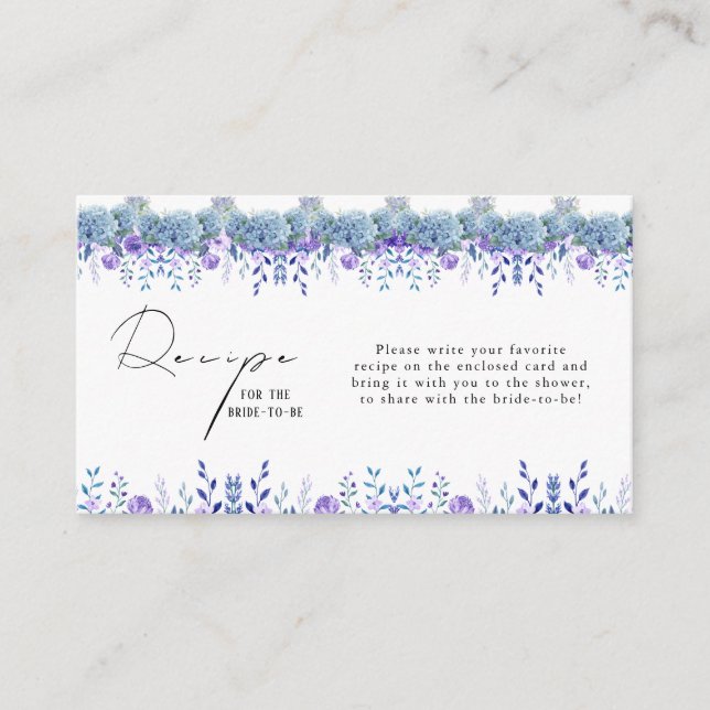 Sample Purple Floral Garden Bridal Shower Recipe Enclosure Card (Front)