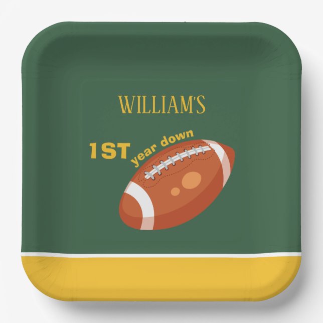 Sample Retro Football First Year Down 1st Birthday Paper Plate (Front)