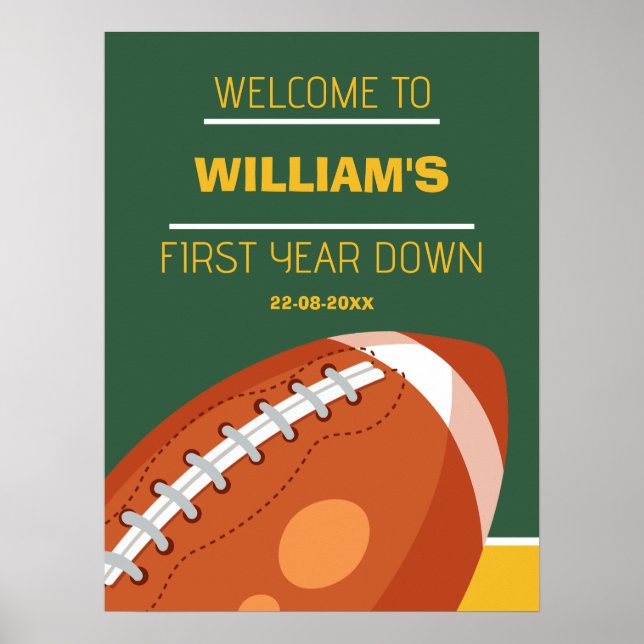Sample Retro Football First Year Down 1st Birthday Poster (Front)