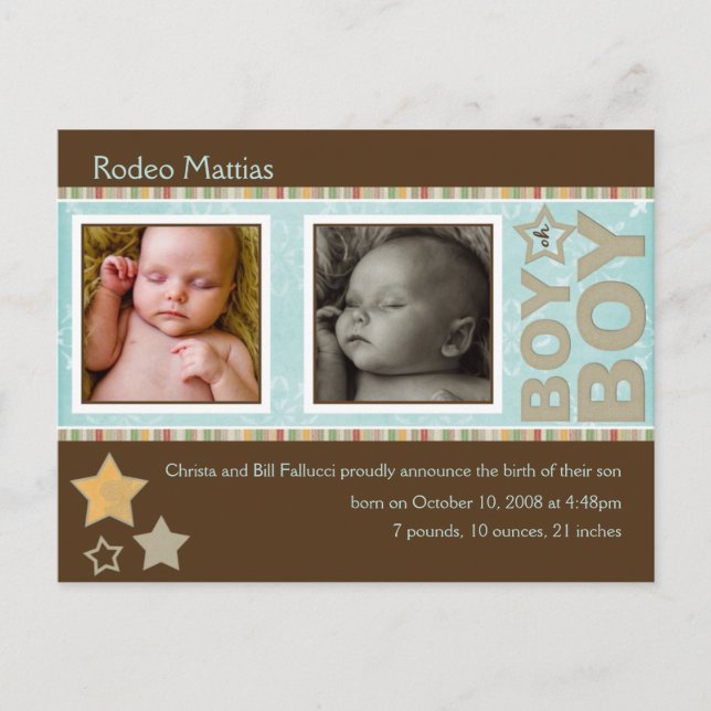 Sample Rodeo Mattias Birth Announcement (Front)