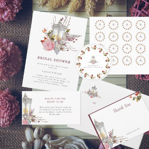Sample Rustic Floral Roses & Lantern Bridal Shower Invitation
