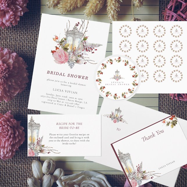 Sample Rustic Floral Roses & Lantern Bridal Shower Invitation (Creator Uploaded)