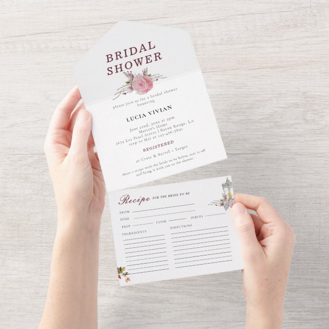 Sample Rustic Floral Roses & Lantern Winter All In One Invitation (Tearaway)