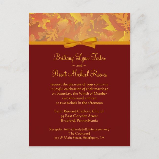 Sample Wedding Invitation - Autumn Leaves Postcard (Front)