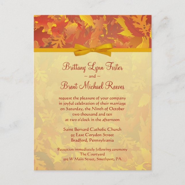Sample Wedding Invitation - Autumn Mist - Gold Postcard (Front)