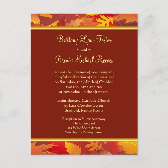 Sample Wedding Invitation - Fall Leaves Border Postcard (Front)