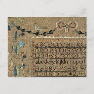 Sampler by N.Ford, 1799, New Hampshire Postcard