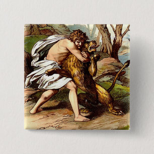 Samson And The Lion 2 Inch Square Button