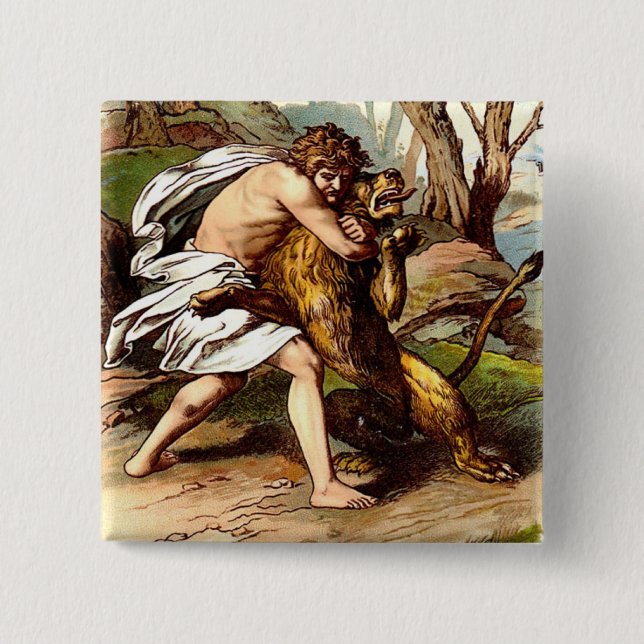 Samson And The Lion 2 Inch Square Button (Front)
