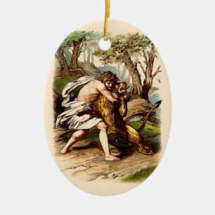 Samson And The Lion Ceramic Ornament