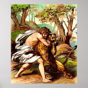 samson killing a small lion poster